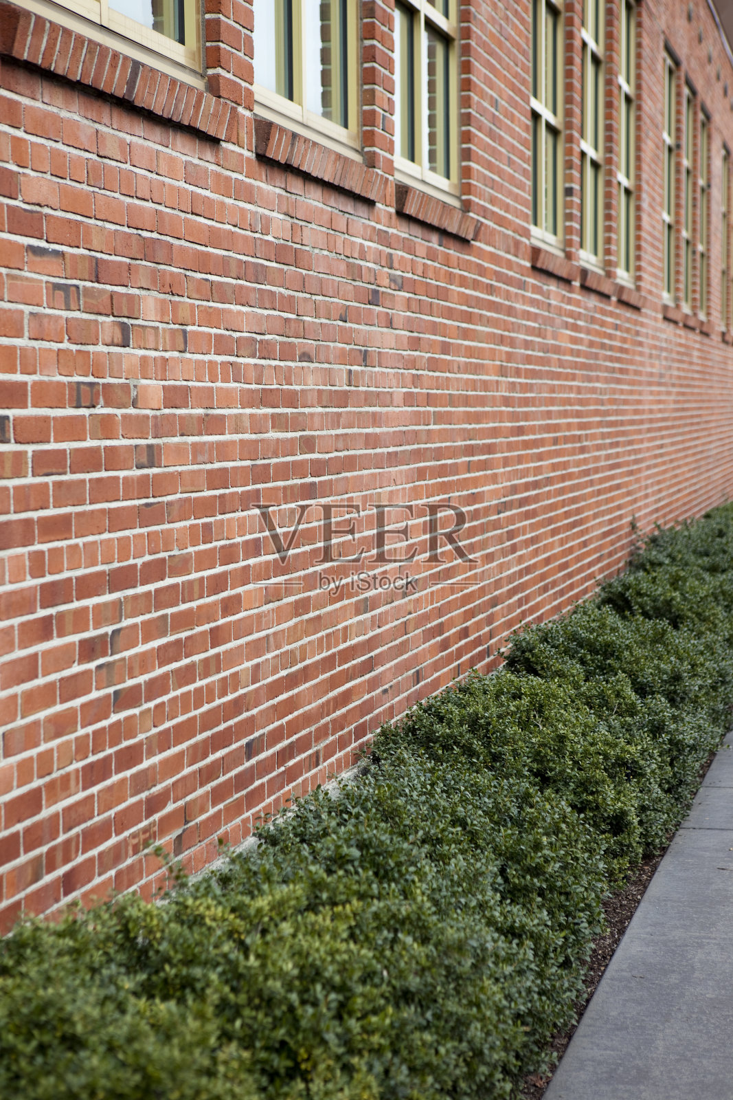 树篱,人行道和砖墙外墙作为背景,背景照片摄影图片