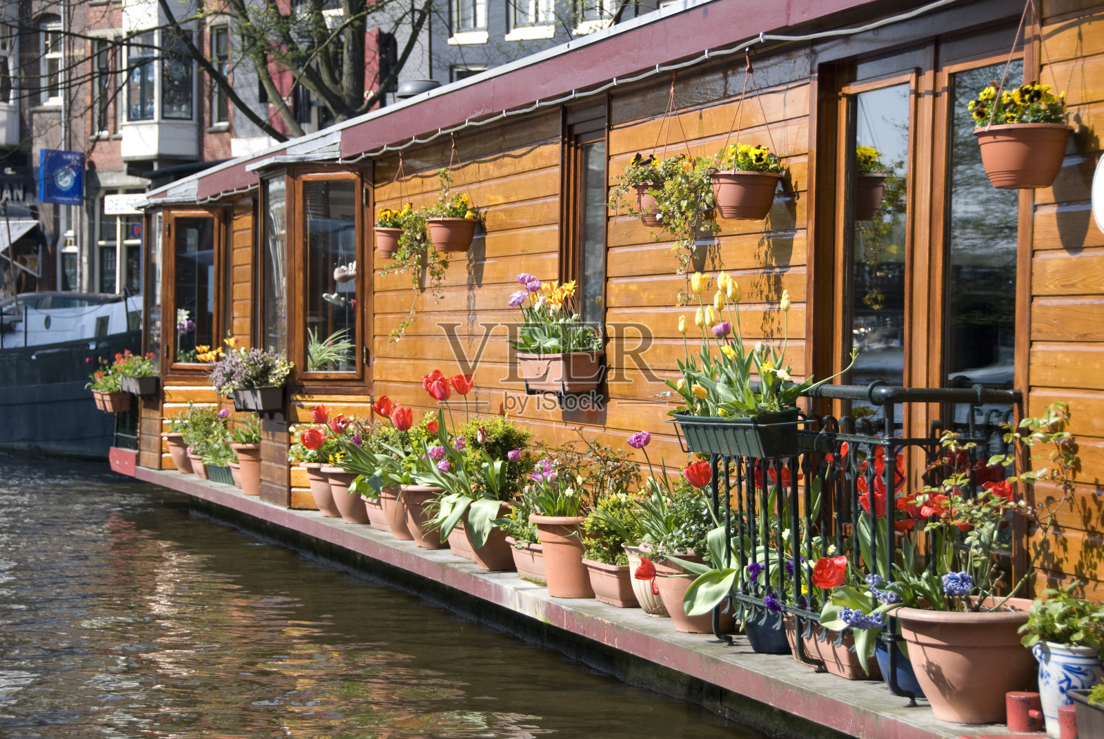 阿姆斯特丹一艘游艇的特写镜头照片摄影图片