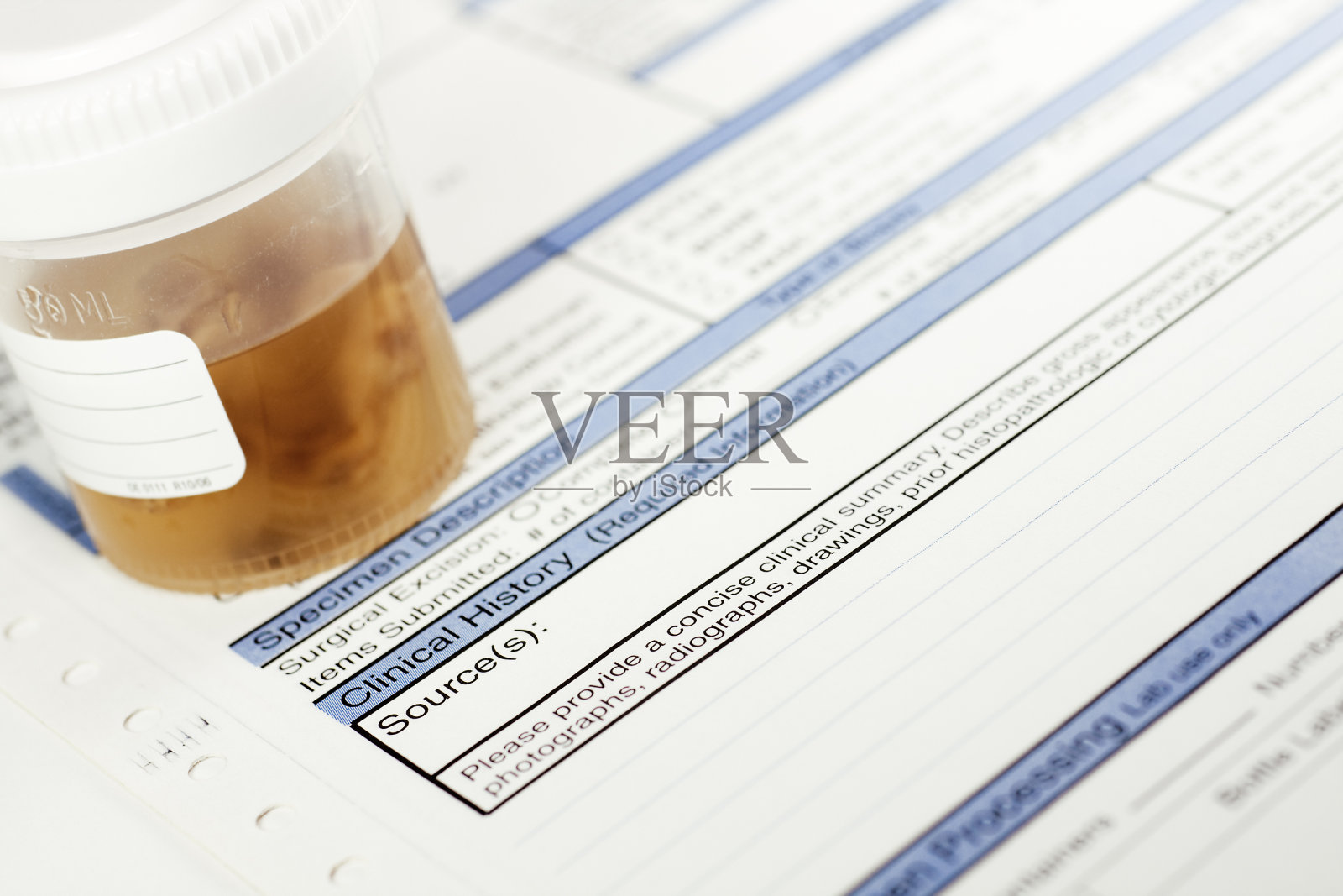 病理学容器与组织样本和提交表格照片摄影图片