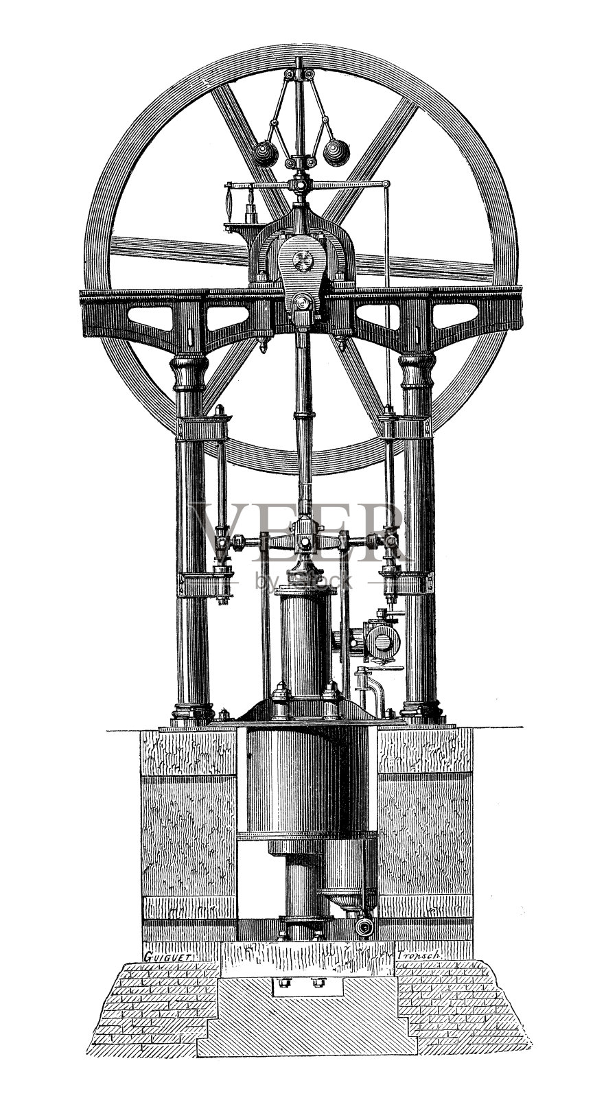 蒸汽动力机械的古董插图插画图片素材