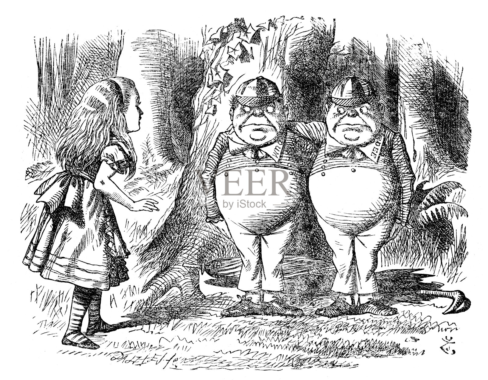 爱丽丝透过镜子-特威丹和特威帝插画图片素材