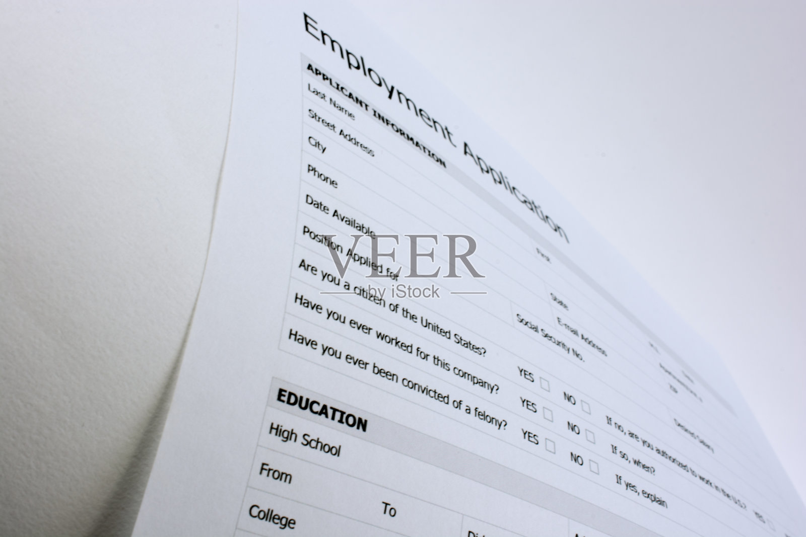 空白的通用就业申请在一个较轻的背景照片摄影图片