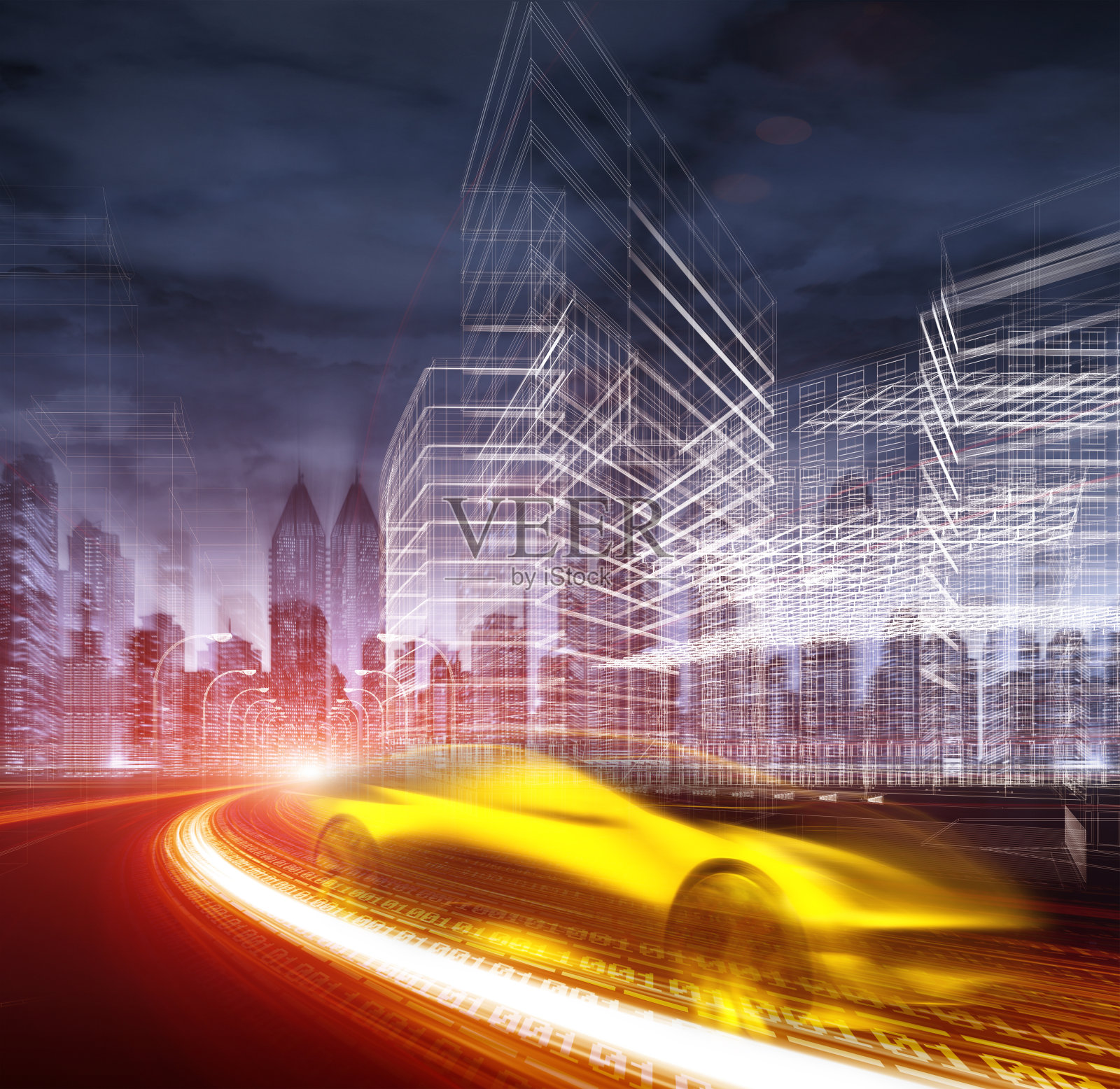 跑车在城市高速公路上超速行驶照片摄影图片