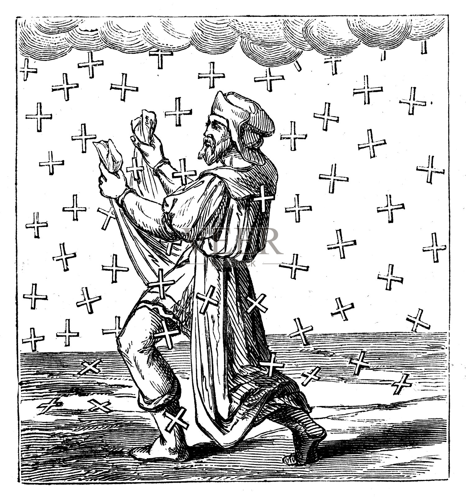 古董插图的交叉雨插画图片素材