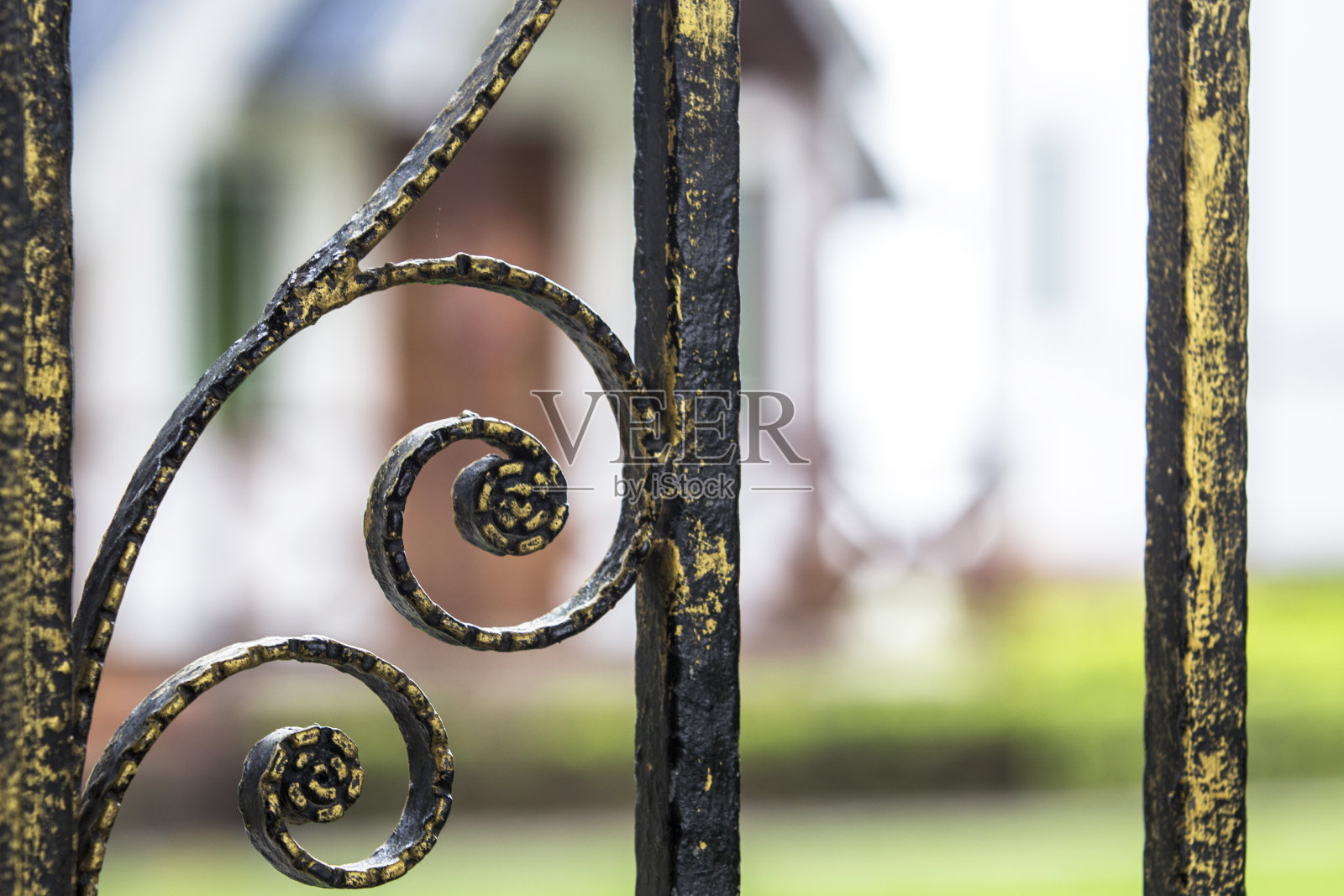 雕花铁栏杆门照片摄影图片