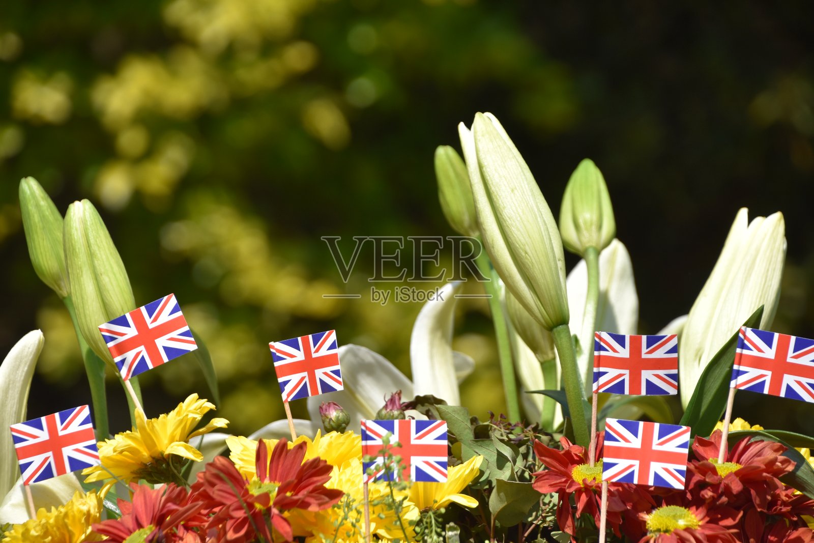 一束带有英国国旗的花束照片摄影图片