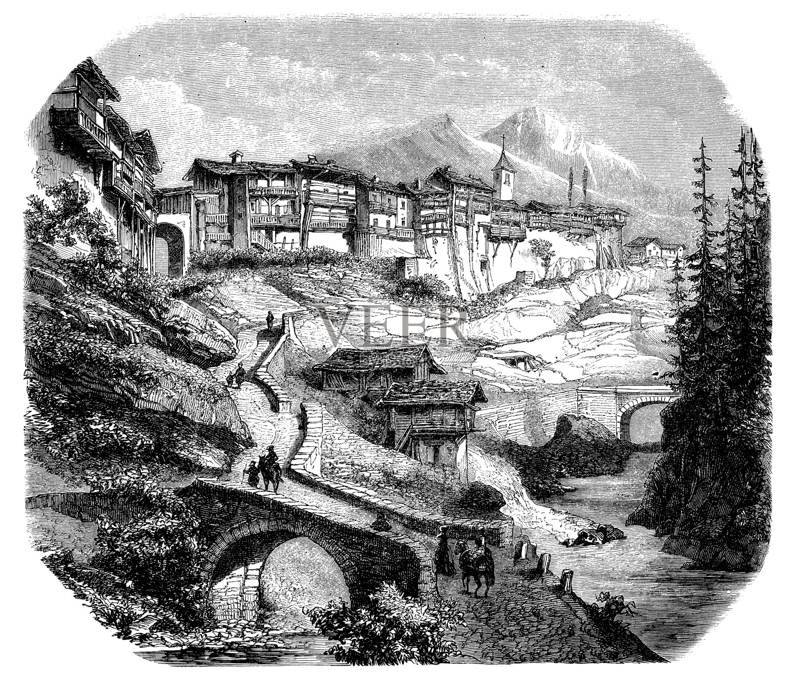 Flumet的古董插图插画图片素材