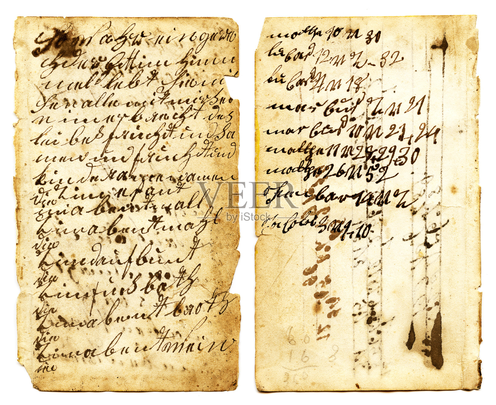 垃圾纸,上面有手写的数字和文字照片摄影图片