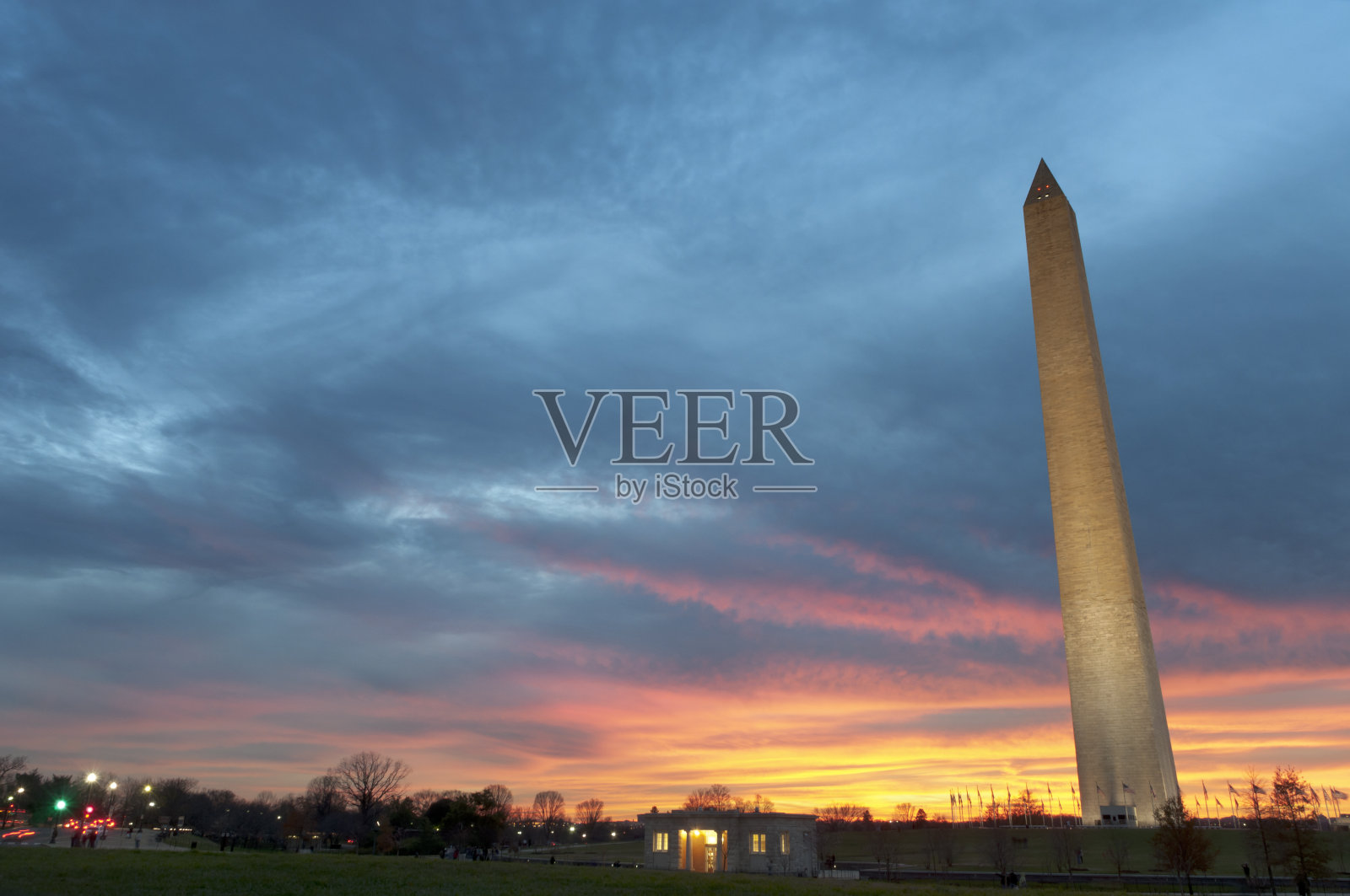 日落华盛顿纪念碑- HDR照片摄影图片