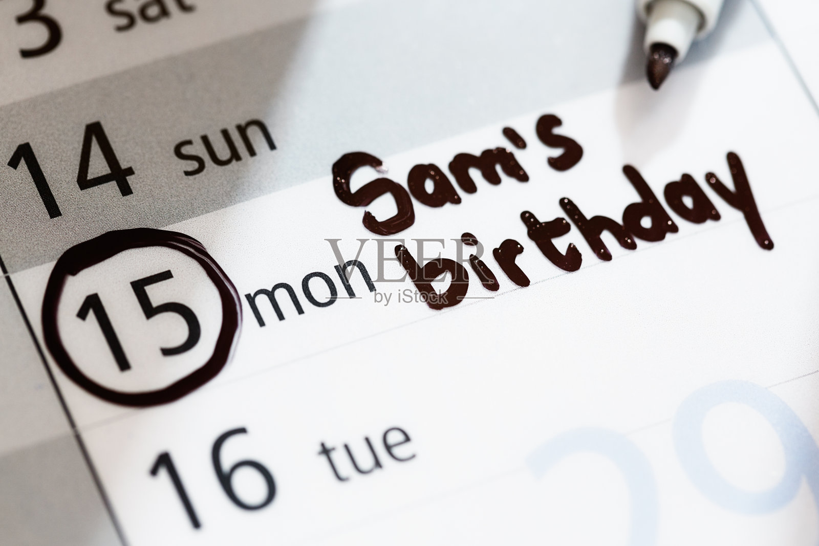 萨姆的生日被标记在日历上;一个值得记住的日子照片摄影图片