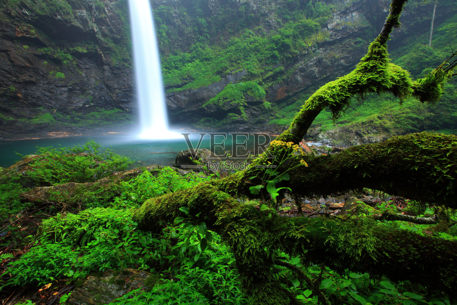 红潭瀑布照片摄影图片