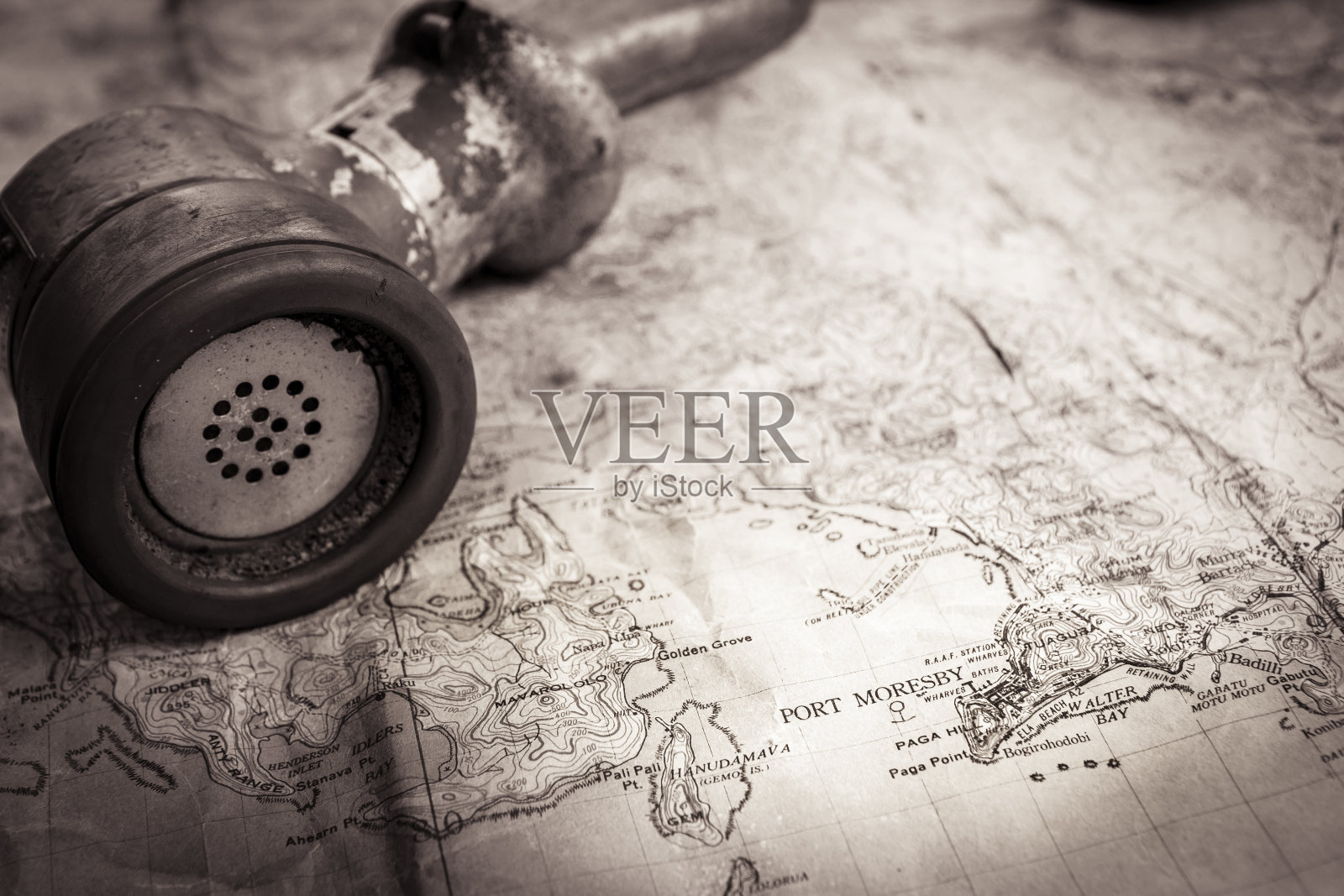 二战地图和RAAF麦克风照片摄影图片