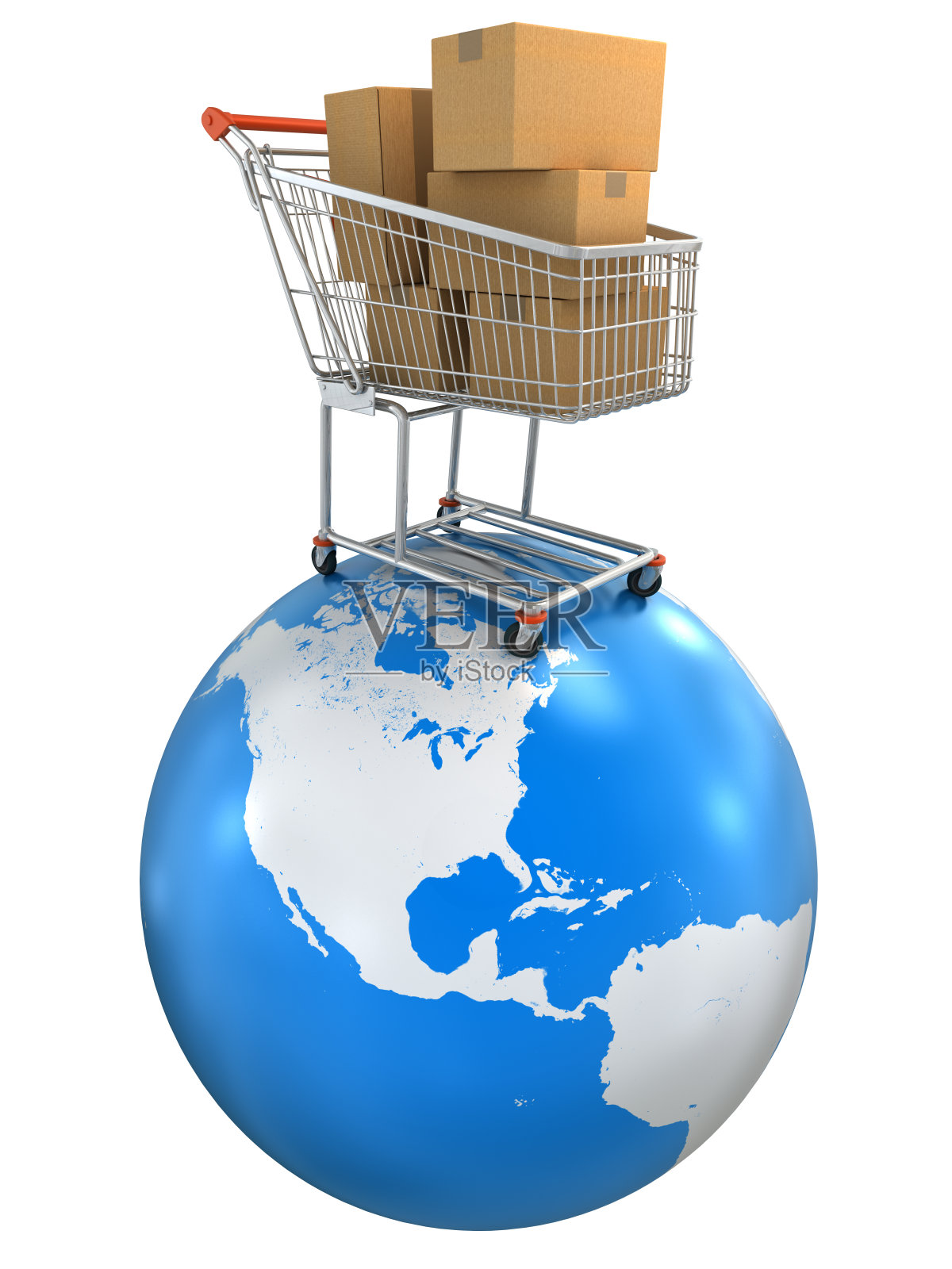 购物车在地球上孤立的白色,剪切路径包括照片摄影图片