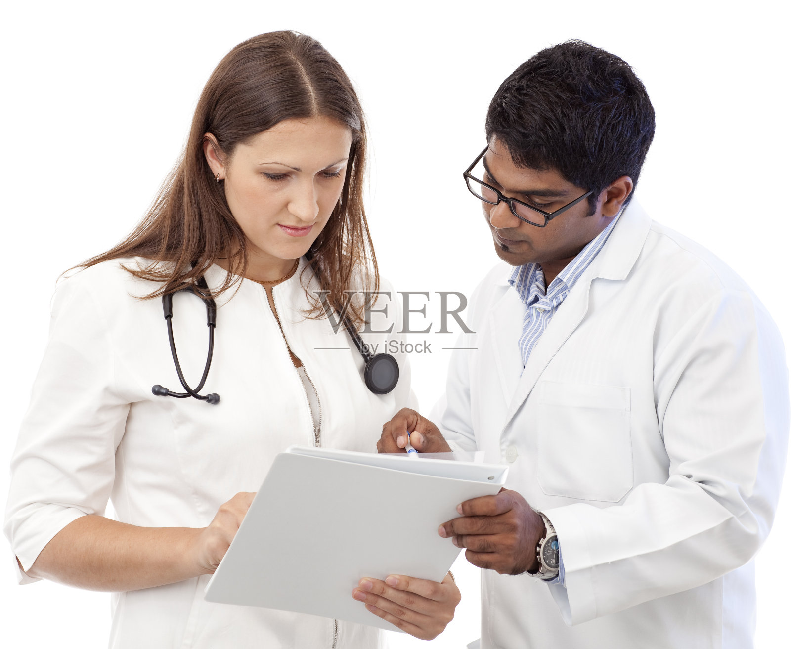 两位年轻医生交流照片摄影图片