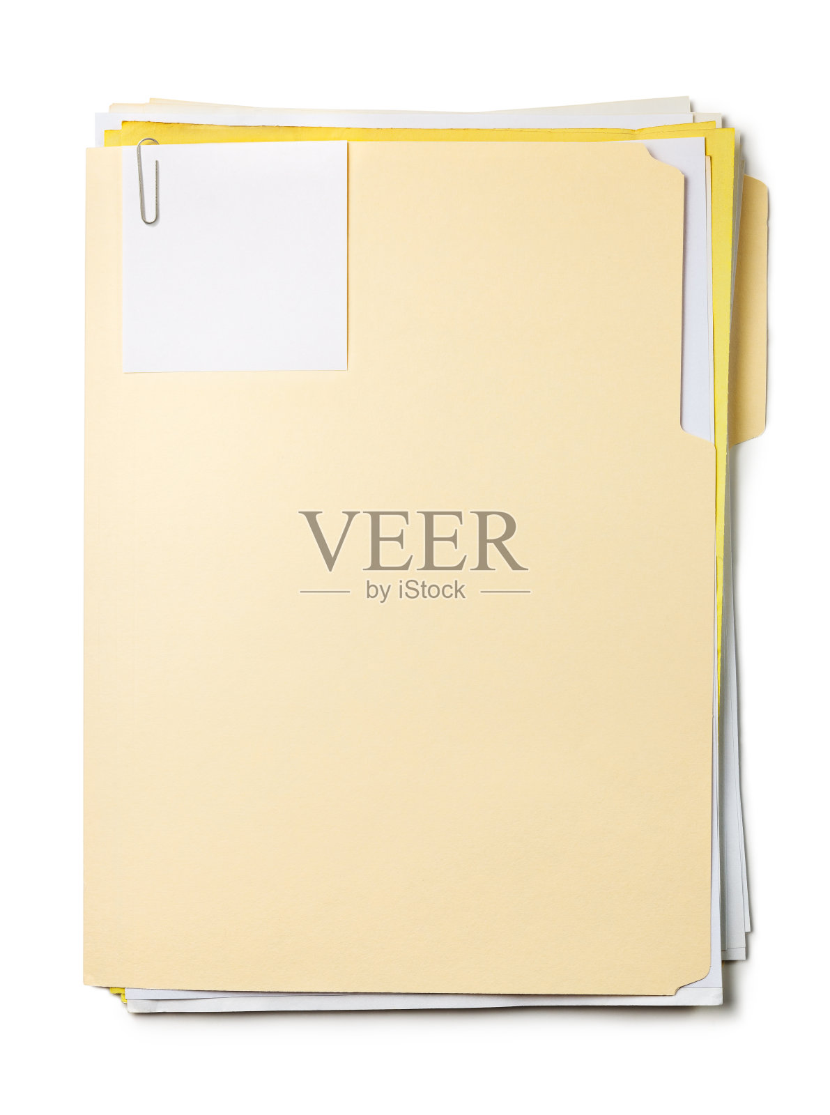 马尼拉文件夹的文件,便利贴和回形针照片摄影图片