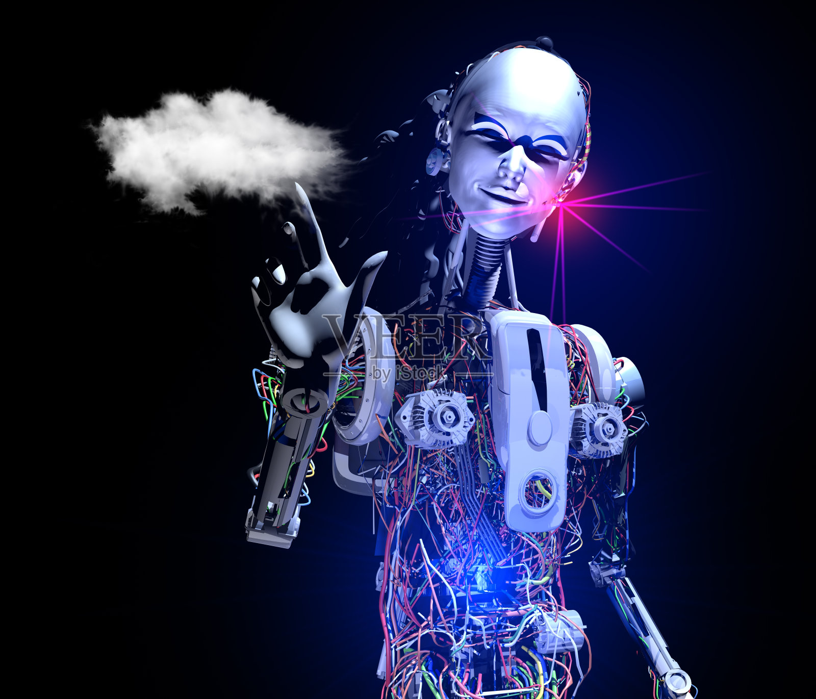 智能机器人显示Cloudscape照片摄影图片