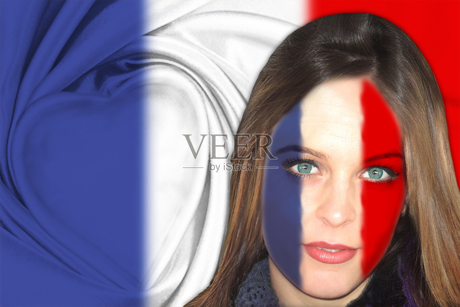 脸上画着国旗的年轻女子照片摄影图片