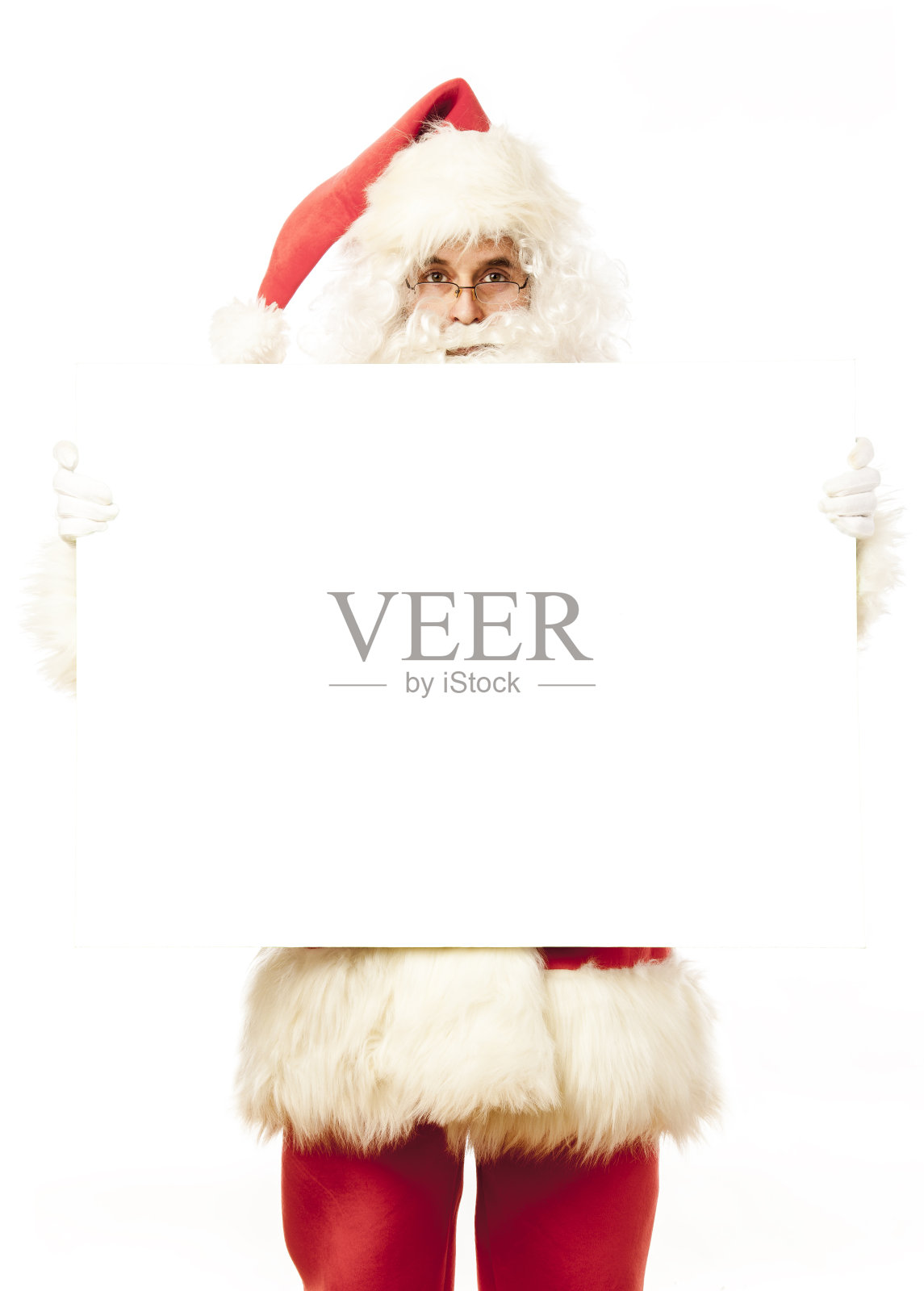 圣诞老人和空白的白板照片摄影图片