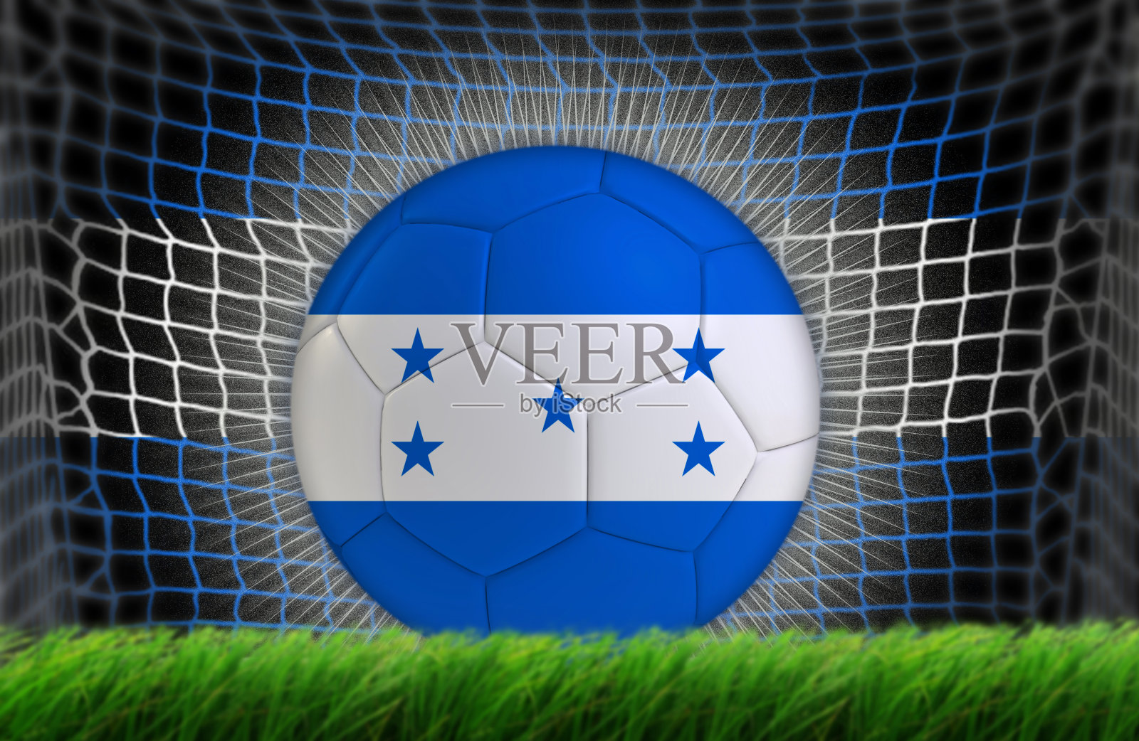 足球入网,带有洪都拉斯国旗照片摄影图片
