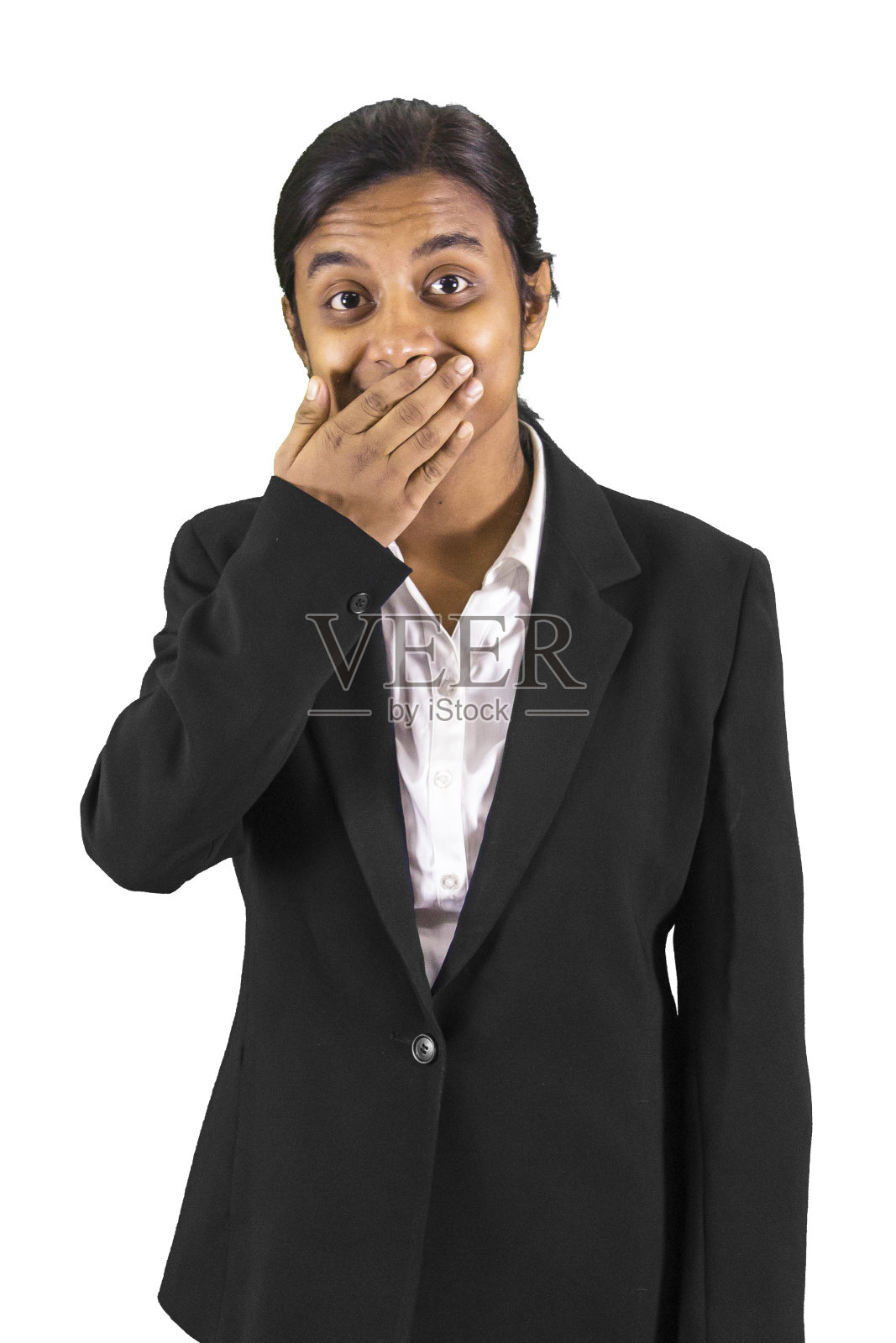 年轻的专业人员用手捂着嘴照片摄影图片