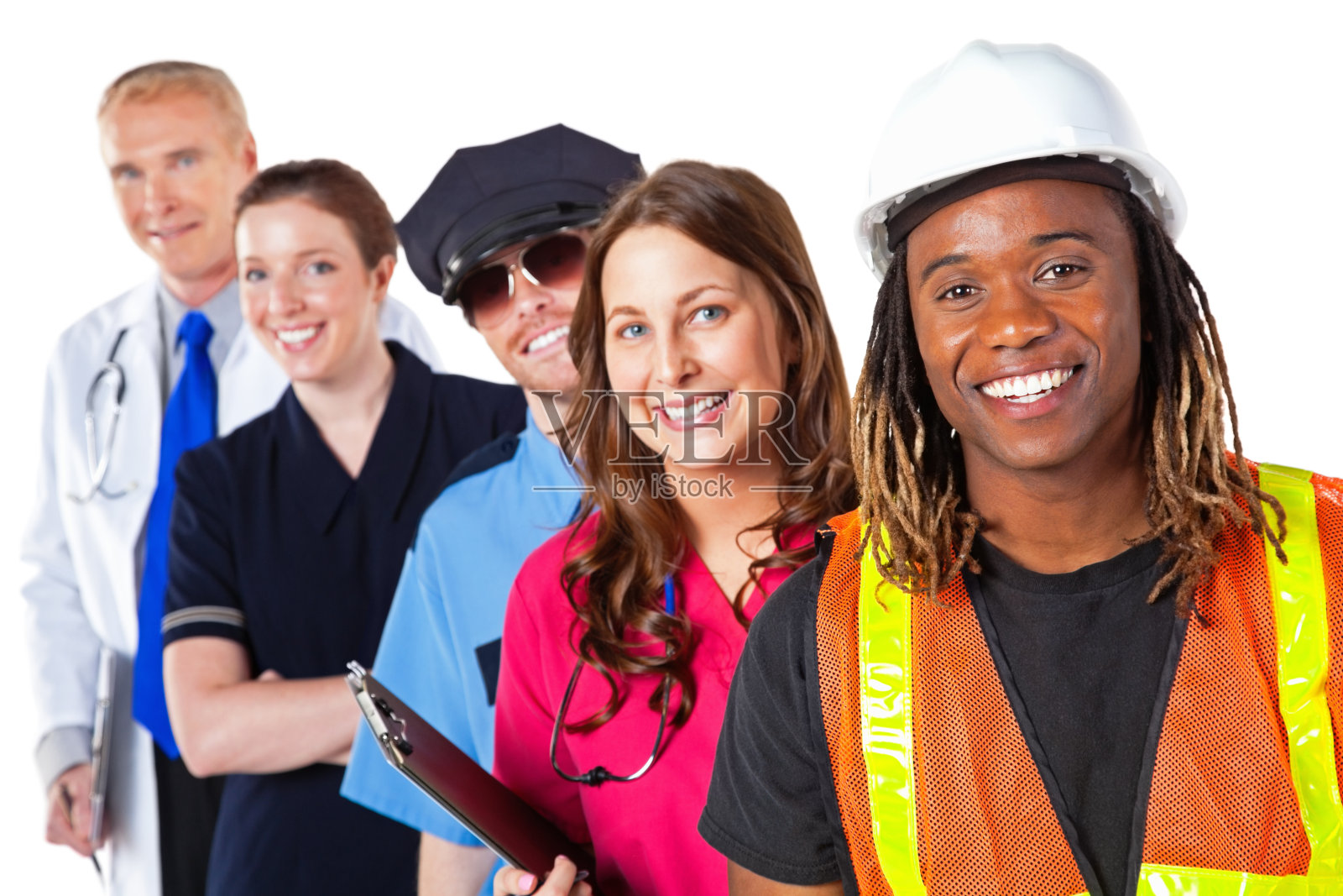 专业工人排成一排照片摄影图片