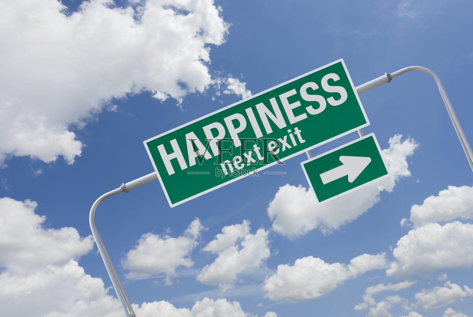 绿色公路标志,幸福出口照片摄影图片