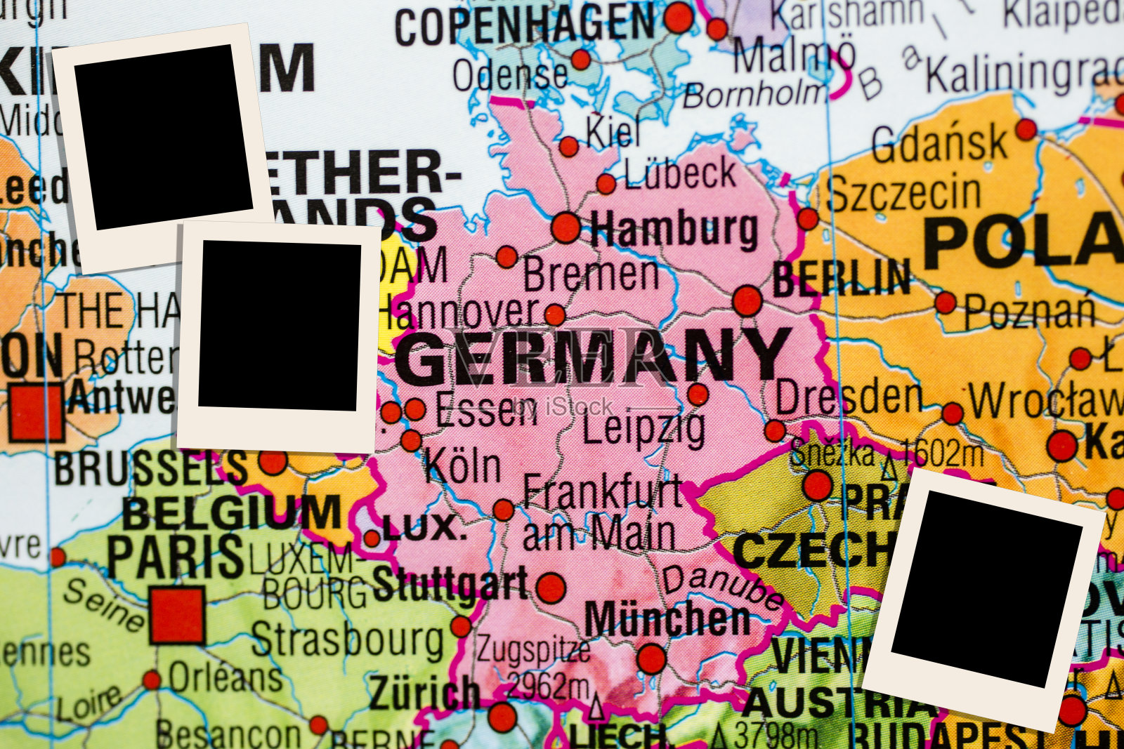 国家:欧洲国家地图。关注德国。照片摄影图片