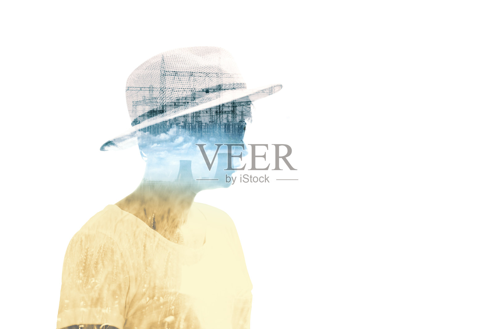 肖像、人物和行业的双重曝光照片摄影图片