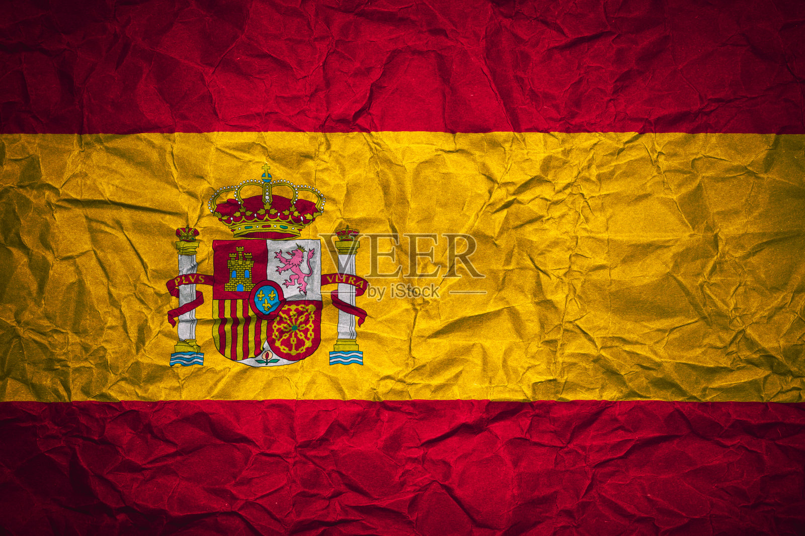 西班牙国旗在皱巴巴的纸-背景照片摄影图片