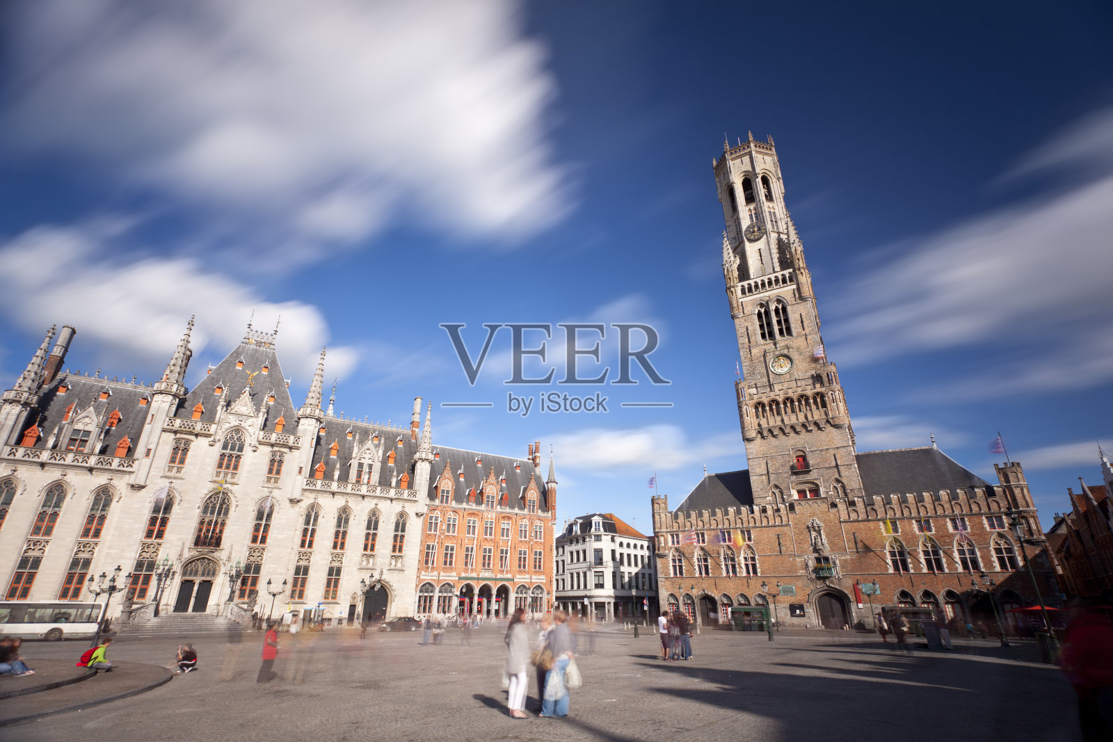 布鲁日钟楼和市场长期曝光照片摄影图片