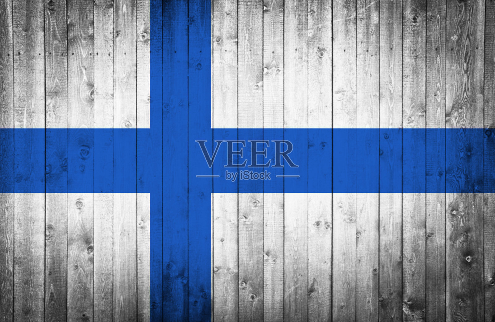 一面芬兰国旗被画在木头表面上照片摄影图片