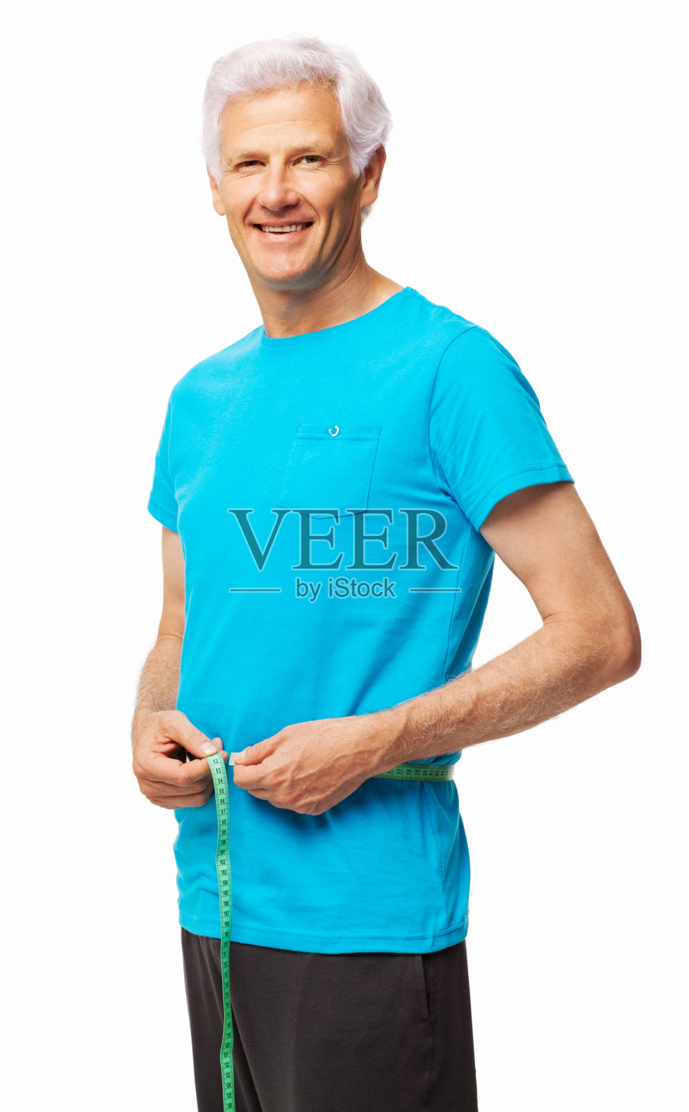 男人测量腰围-孤立照片摄影图片