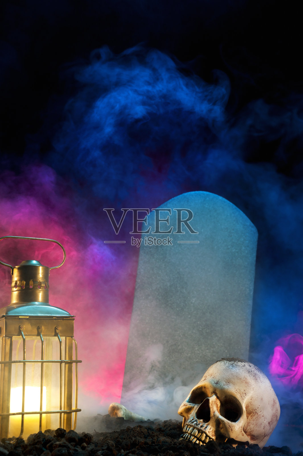 骷髅灯和墓碑插画图片素材
