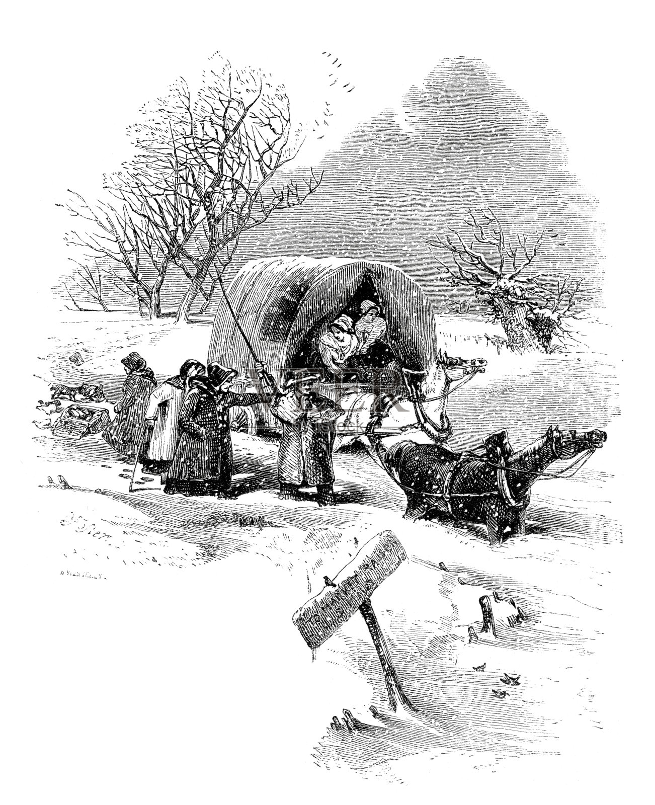 被雪困住了插画图片素材