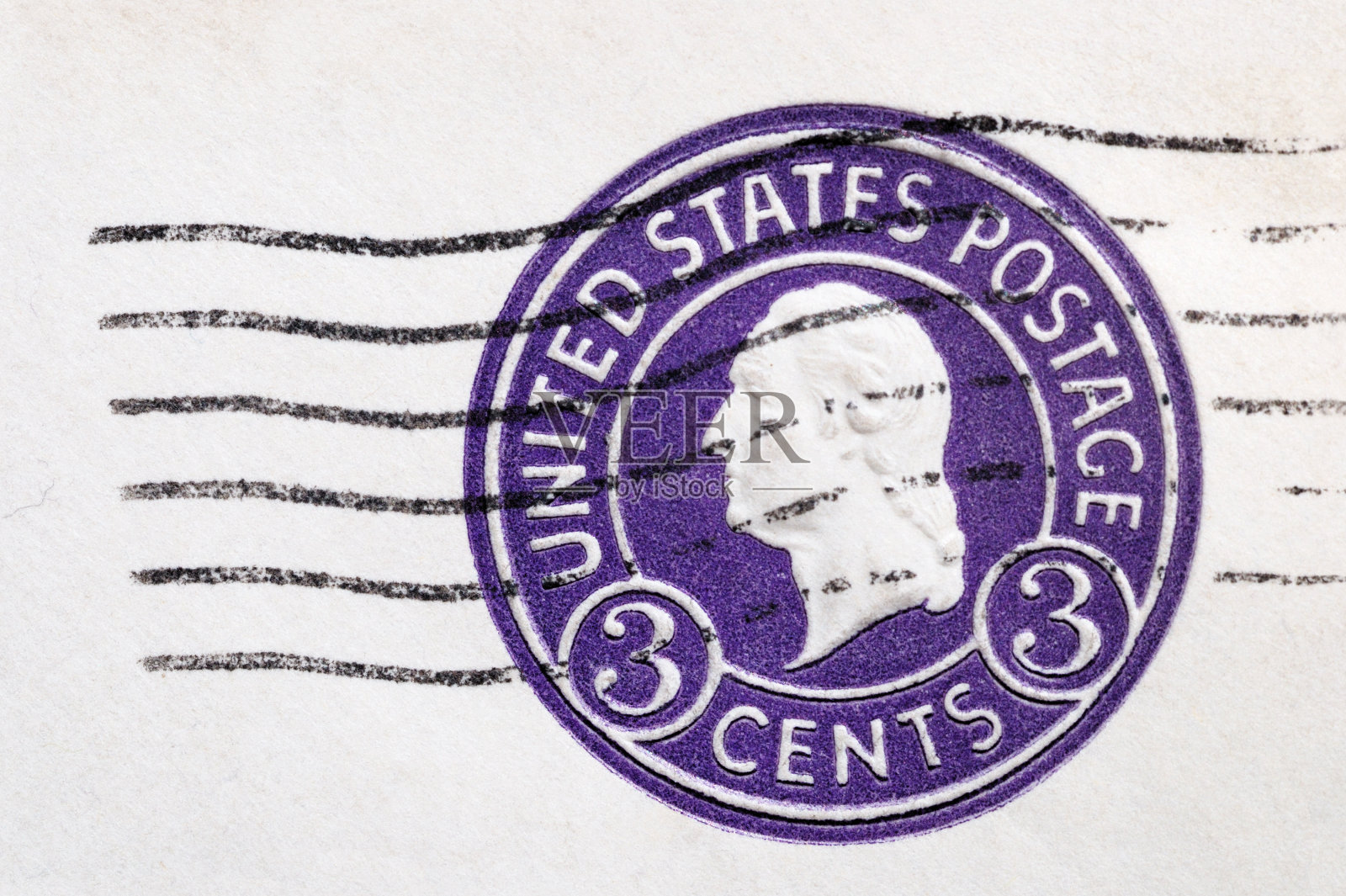 古董取消了三美分的华盛顿邮资照片摄影图片