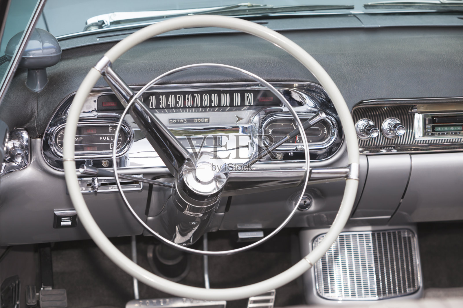 美国老爷车的方向盘和仪表盘照片摄影图片