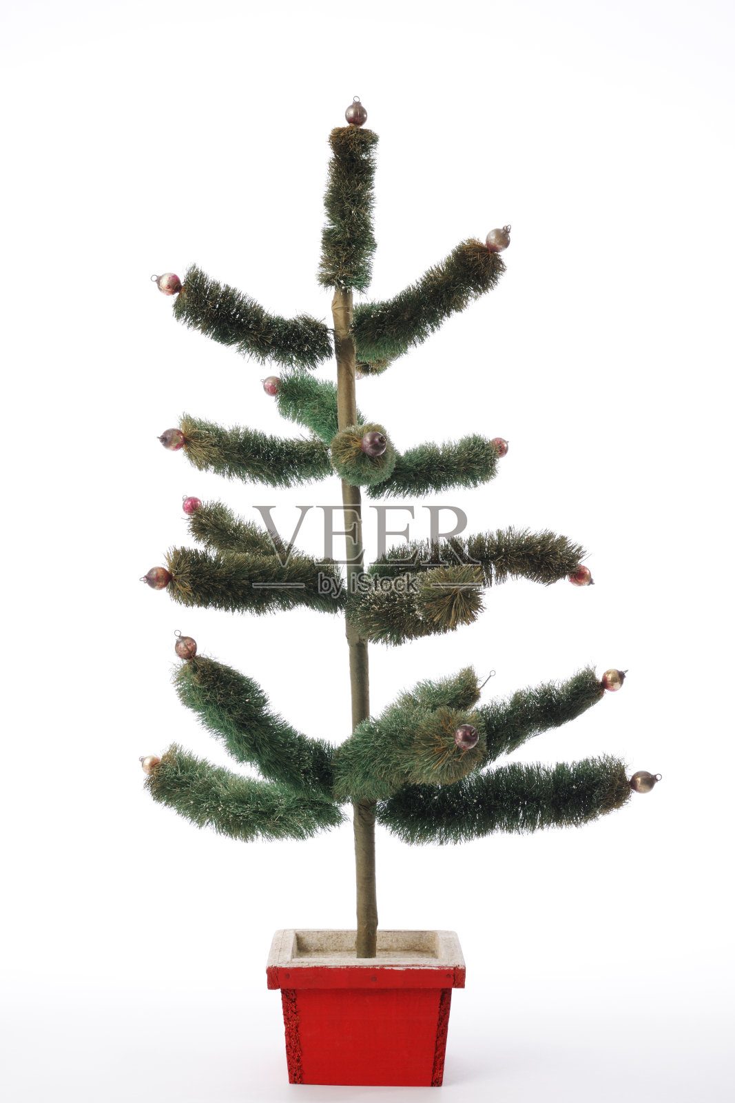 孤立的拍摄空古董圣诞树在白色的背景照片摄影图片