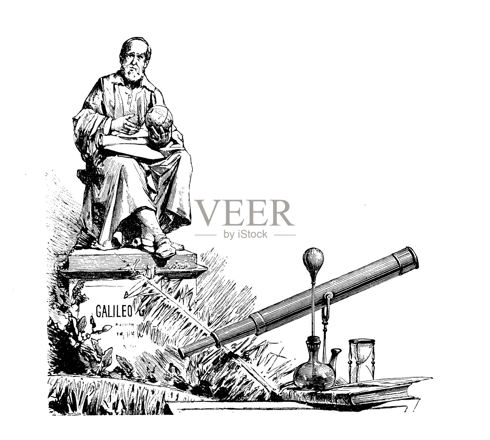 古董插图伽利略伽利略雕像插画图片素材