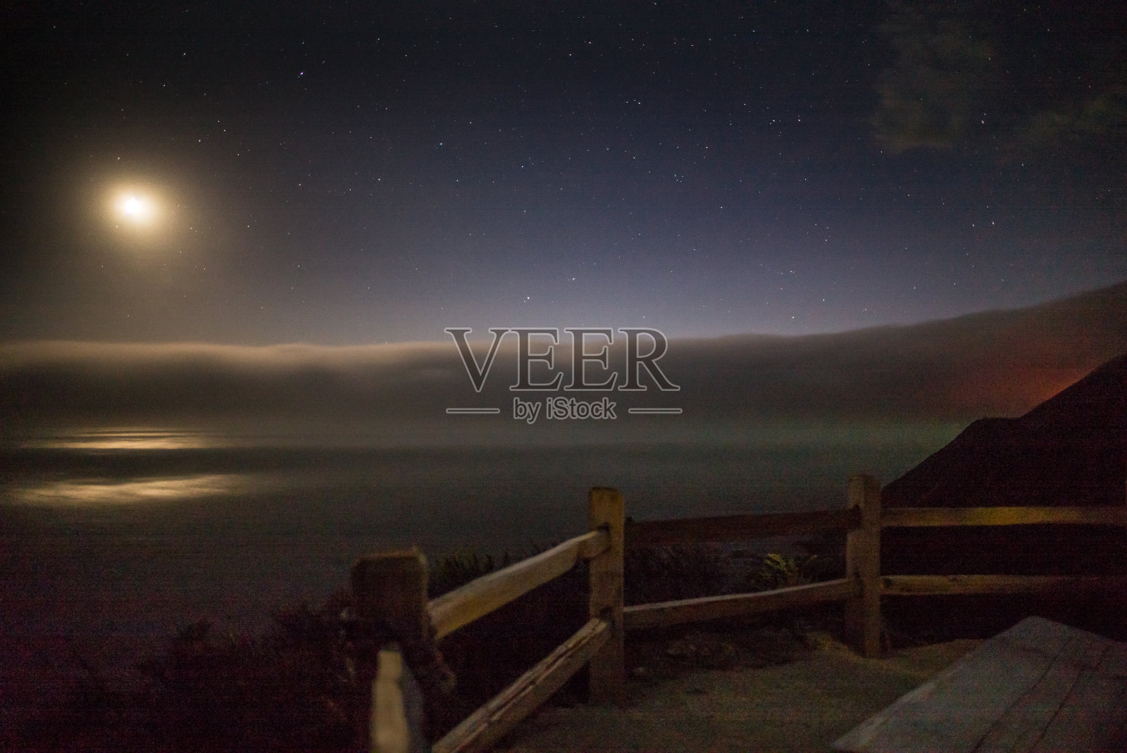 月亮正在太平洋上落下照片摄影图片