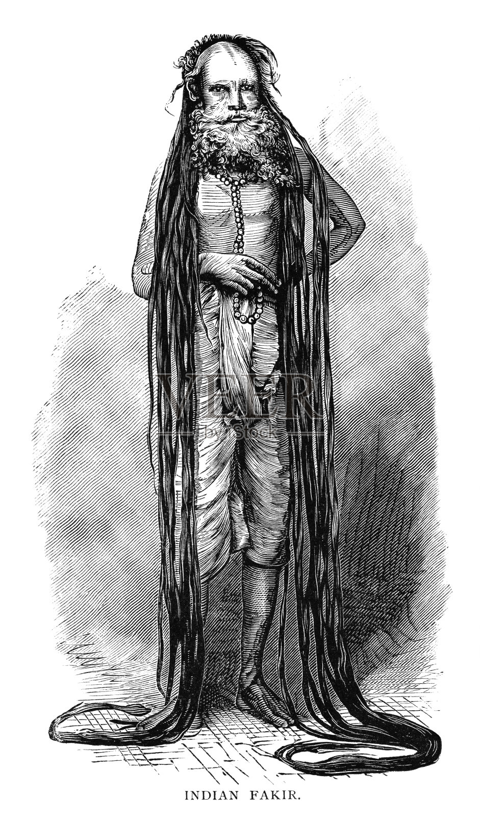 印度苦行僧-维多利亚时代的木刻插画图片素材