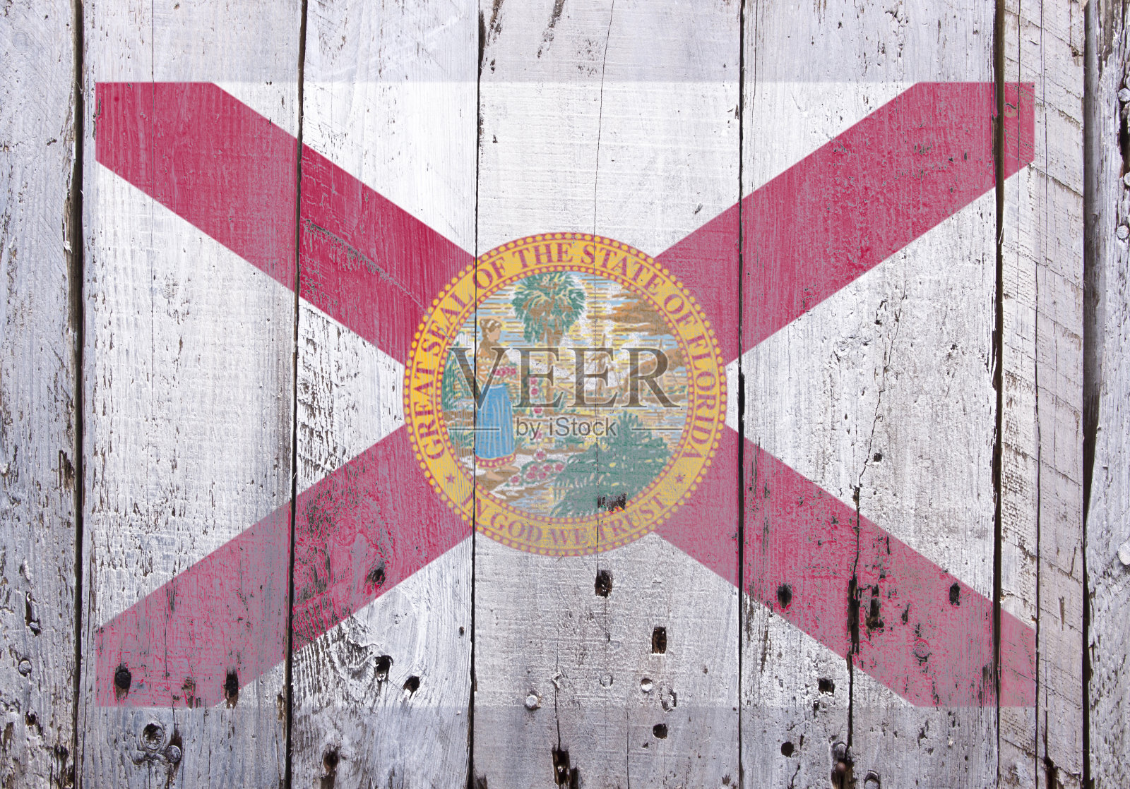 佛罗里达的旗帜在乡村破旧的木头上照片摄影图片