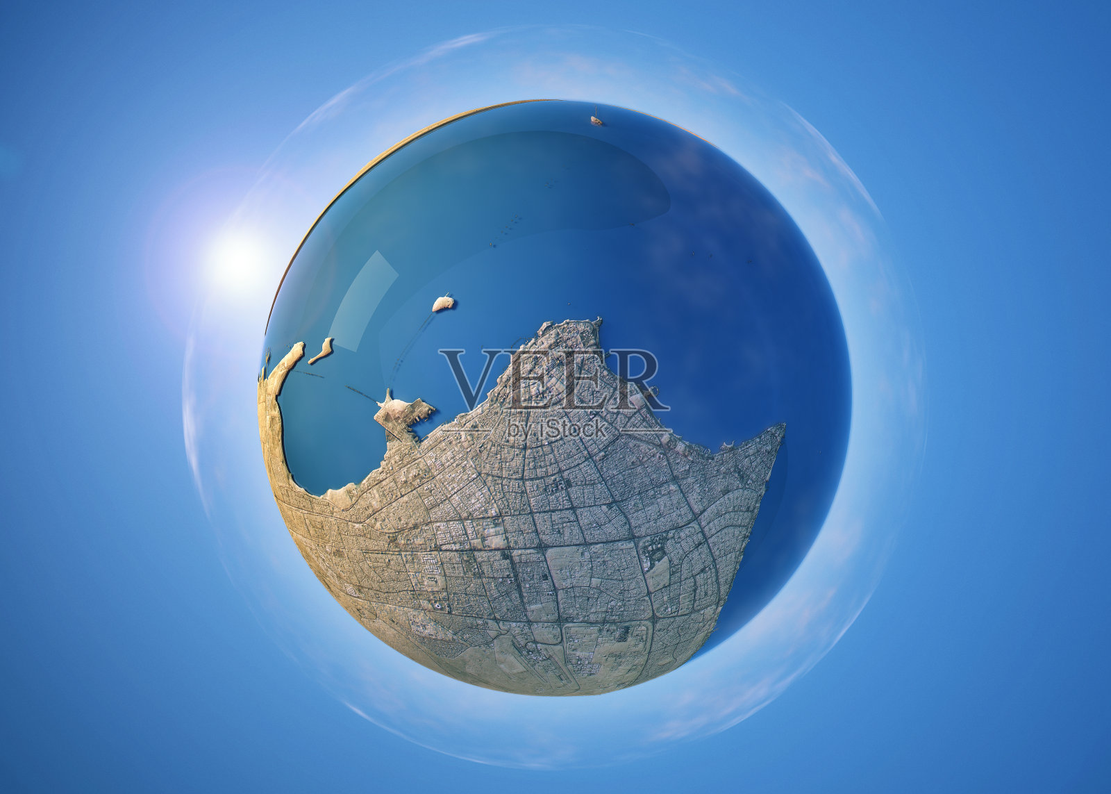 科威特城市3D小星球全景照片摄影图片