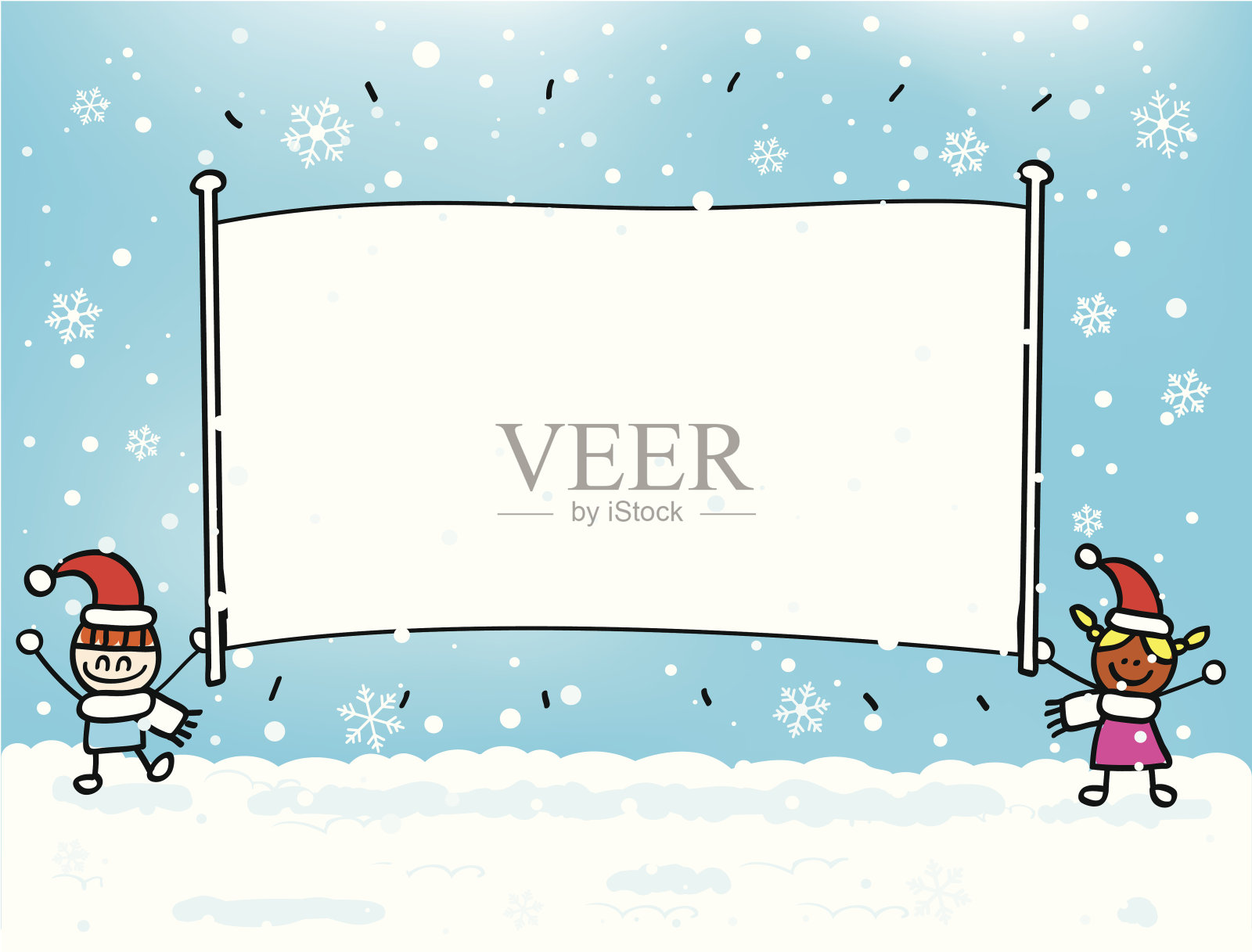 挂着横幅的圣诞儿童插画图片素材