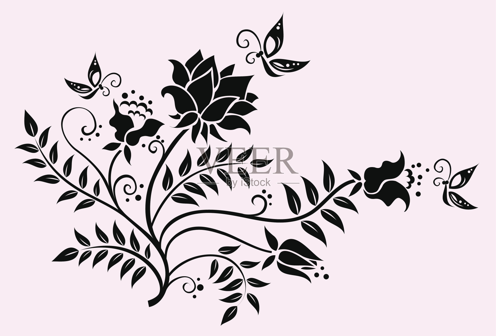 花朵和蝴蝶插画图片素材