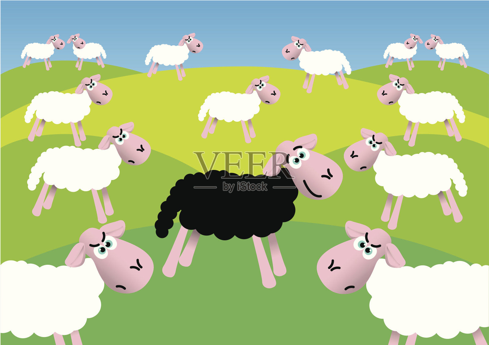 快乐的黑羊插画图片素材