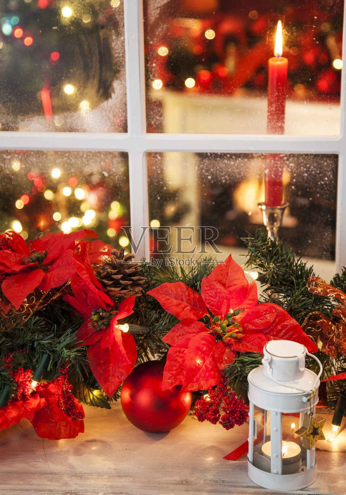 圣诞节装饰与装饰品和节日灯照片摄影图片