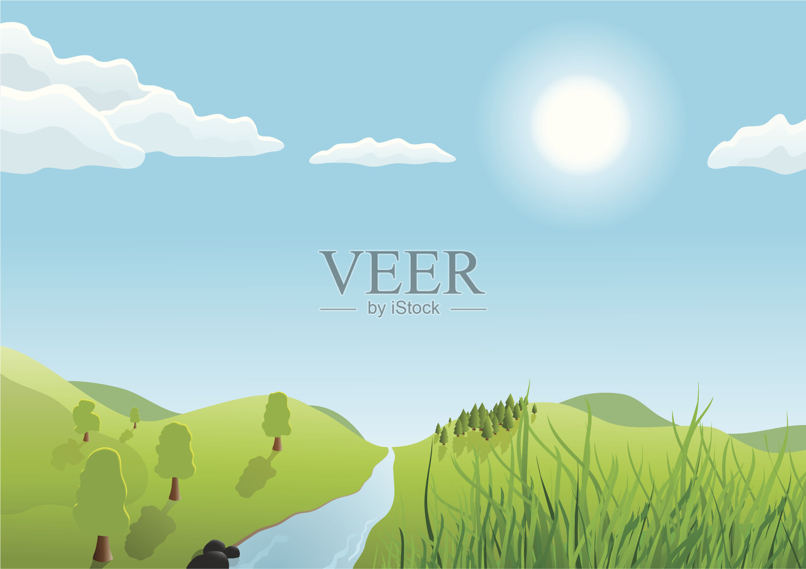 绿色的风景插画图片素材