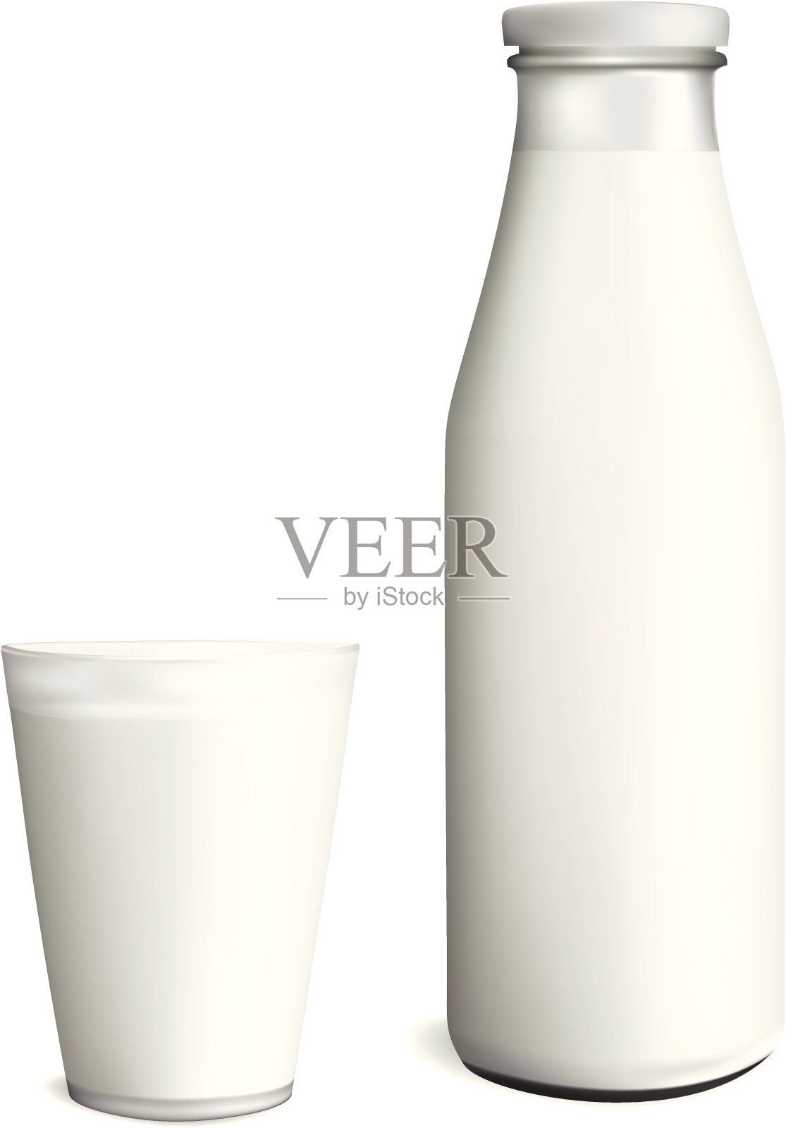 玻璃杯和一瓶牛奶插画图片素材