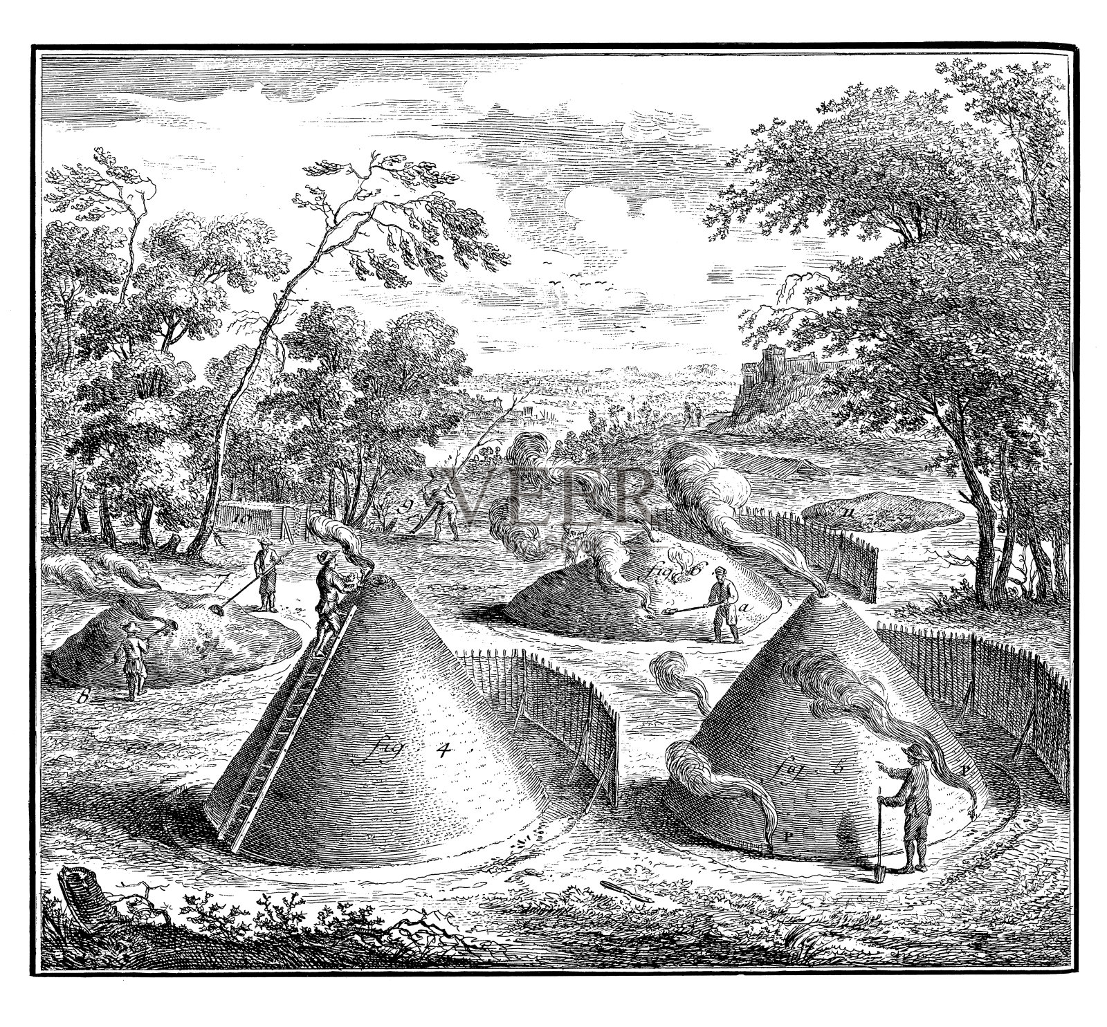 农业与农村艺术:炭炉(仿古雕刻)插画图片素材