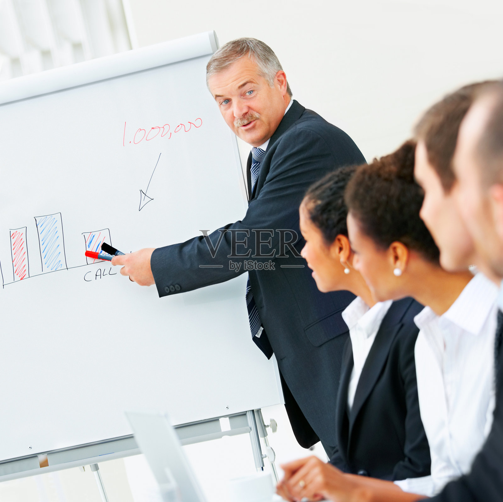 经理在会议上向同事们解释照片摄影图片